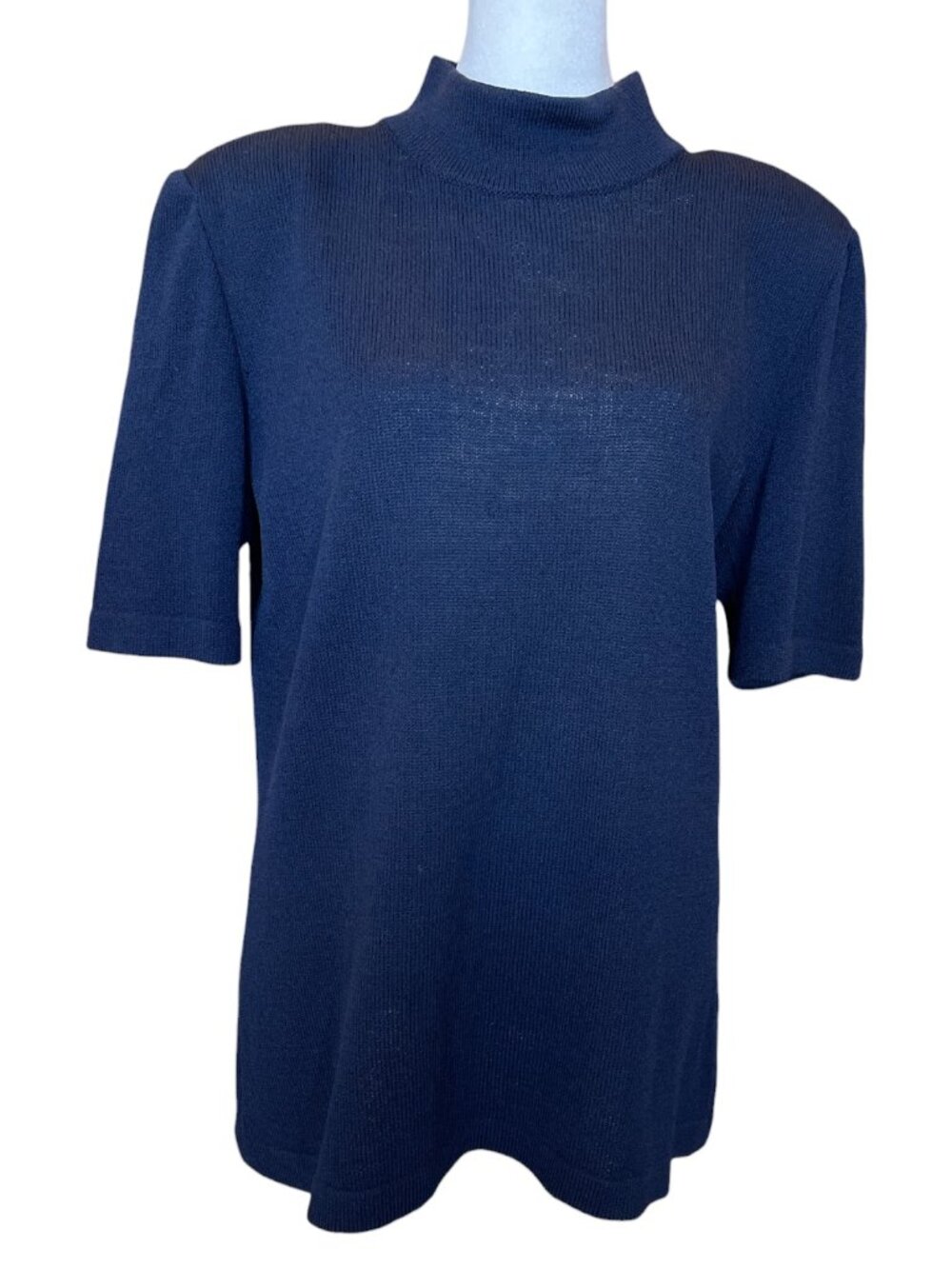 St. John Dark Blue Knit Short Sleeve Sweater Blouse Top